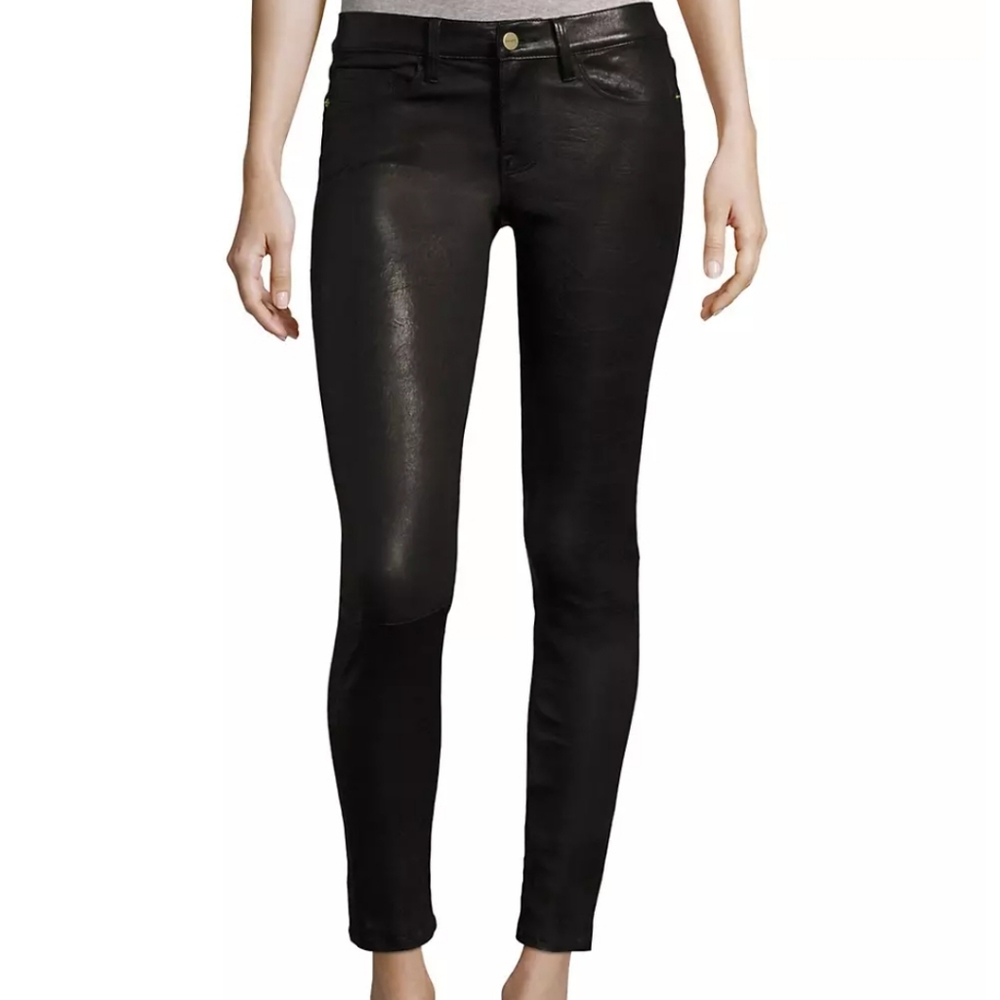 Frame Leather Le High Skinny Black Pants 27
